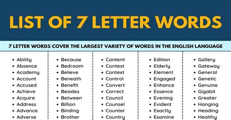 common 7 letter words|List Of Common 7.